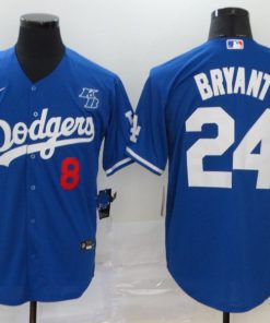 Men's Los Angeles Dodgers Front #8 Back #24 Kobe Bryant Blue 2020 KB Patch Cool Base Stitched MLB Jersey