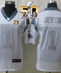 Nike Panthers #1 Cam Newton White Super Bowl 50 Men's Stitched NFL Limited Platinum Jersey