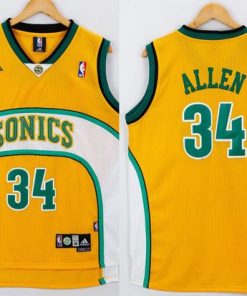 Thunder #34 Ray Allen Yellow/White SuperSonics Throwback Stitched NBA Jersey