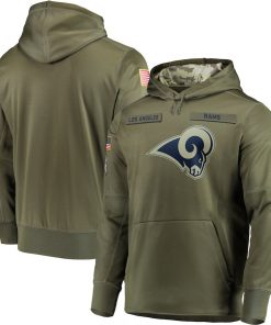 Men's Los Angeles Rams 2018 Olive Salute to Service Sideline Therma Performance Pullover Stitched  NFL Hoodie