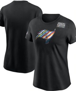 Women's Tampa Bay Buccaneers 2020 Black Sideline Crucial Catch Performance NFL T-Shirt(Run Small)