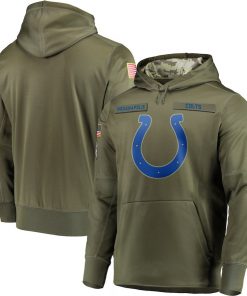 Men's Indianapolis Colts 2018 Olive Salute to Service Sideline Therma Performance Pullover Stitched  NFL Hoodie