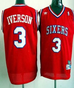 76ers #3 Allen Iverson Red Throwback Stitched NBA Jersey