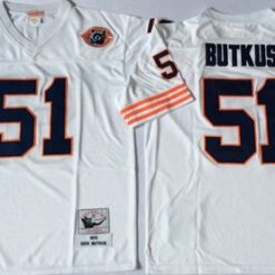 Mitchell&Ness Bears #51 Dick Butkus White Big No. Throwback Stitched NFL Jersey