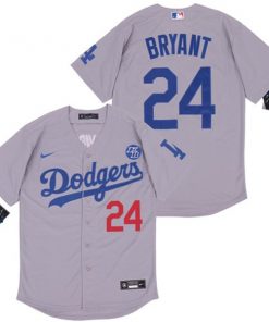 Men's Los Angeles Dodgers #24 Kobe Bryant With KB Patch Grey Cool Base Stitched MLB Jersey