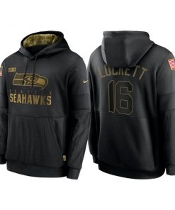 Men's Seattle Seahawks #16 Tyler Lockett 2020 Black Salute to Service Sideline Performance Pullover Hoodie