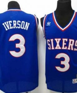 76ers #3 Allen Iverson Blue Throwback Stitched NBA Jersey