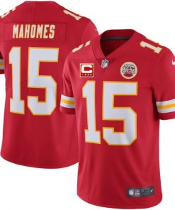 Men's Chiefs #15 Patrick Mahomes Red With C Patch  Limited Stitched  NFL Jersey