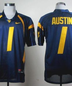 Mountaineers #1 Tavon Austin Navy Blue Stitched NCAA Jersey