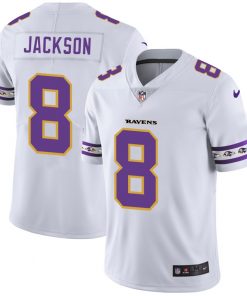 Men's Baltimore Ravens #8 Lamar Jackson White 2019 Team Logo Cool Edition Stitched NFL Jersey