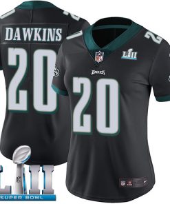 Women's Philadelphia Eagles  # 20 Brian Dawkins Black  Super Bowl LII Bound Patch Game Event Stitched NFL Jersey