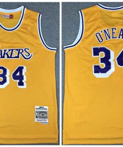 Men's Los Angeles Lakers #34 Shaquille O'Neal Gold Throwback Stitched Jersey