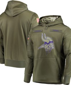 Men's Minnesota Vikings 2018 Olive Salute to Service Sideline Therma Performance Pullover Stitched  NFL Hoodie