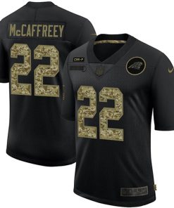 Men's Carolina Panthers #22 Christian McCaffrey 2020 Black Camo Salute To Service Limited Stitched NFL Jersey