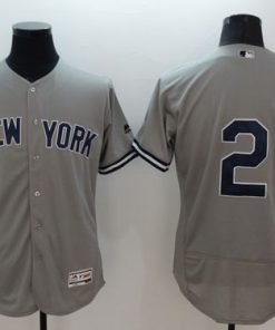 Yankees #2 Derek Jeter Grey Flexbase Authentic Collection Stitched MLB Jersey