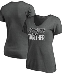 Women's Las Vegas Raiders Heather Stronger Together Space Dye V-Neck T-Shirt(Run Small)