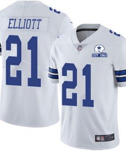 Men's Dallas Cowboys #21 Ezekiel Elliott White With Est 1960 Patch Limited Stitched NFL Jersey