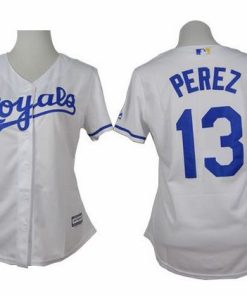 Royals #13 Salvador Perez White Home Women's Stitched MLB Jersey
