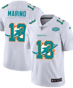 Men's Miami Dolphins #13 Dan Marino White With 347 Shula Patch 2020 Shadow Logo With 347 Shula Patch Limited Stitched NFL Jersey