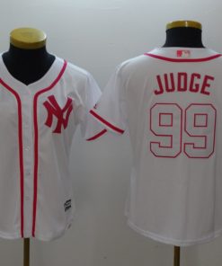 Women's New York Yankees #99 Aaron Judge White Pink Cool Base Stitched MLB Jersey