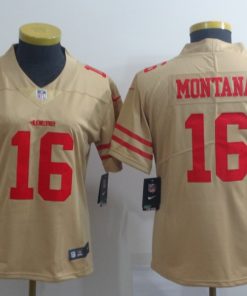 Women's NFL San Francisco 49ers #16 Joe Montana 2019 Gold Inverted Legend Stitched NFL Jersey(Runs Small)