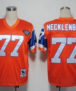 Mitchel and Ness Broncos #77 Karl Mecklenburg Orange With 75 Anniversary Patch Stitched Throwback NFL Jersey