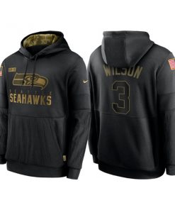 Men's Seattle Seahawks #3 Russell Wilson 2020 Black Salute to Service Sideline Performance Pullover Hoodie