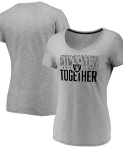 Women's Las Vegas Raiders Gray Stronger Together Space Dye V-Neck T-Shirt(Run Small)