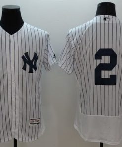 Yankees #2 Derek Jeter White Strip Flexbase Authentic Collection Stitched MLB Jersey