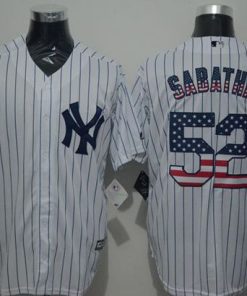 Yankees #52 C.C. Sabathia White Strip USA Flag Fashion Stitched MLB Jersey