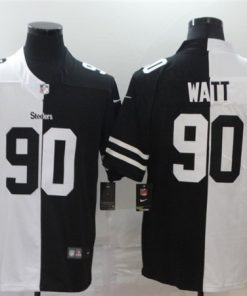 Men's Pittsburgh Steelers #90 T. J. Watt Black White Split 2020 Stitched Jersey