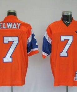 Mitchel & Ness Broncos #7 John Elway Orange With 75 Anniversary Patch Stitched Throwback NFL Jersey
