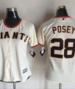 Giants #28 Buster Posey Cream Women's Home Stitched MLB Jersey
