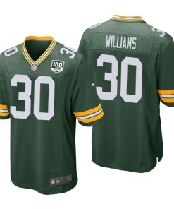 Men's Green Bay Packers #30 Jamaal Williams Green 2019 100th Season NFL Game Jersey