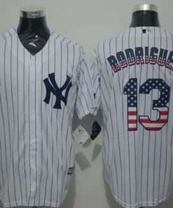 Yankees #13 Alex Rodriguez White Strip USA Flag Fashion Stitched MLB Jersey