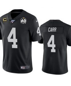 Men's Oakland Raiders #4 Derek Carr Black 60th Anniversary Vapor with C patch Limited Stitched NFL 100th season Jersey.