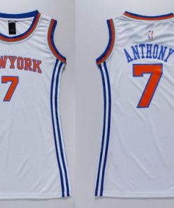 Knicks #7 Carmelo Anthony White Women's Dress Stitched NBA Jersey