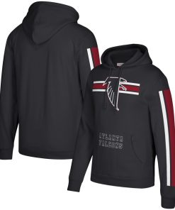 Men's Atlanta Falcons 2019 Black Mitchell & Ness Three Stripe Pullover Hoodie.