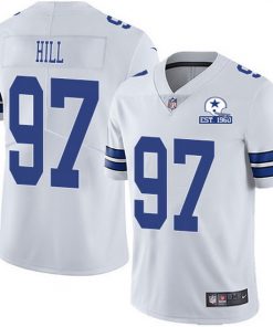 Men's Dallas Cowboys #97 Trysten Hill White With Est 1960 Patch Limited Stitched NFL Jersey