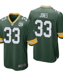 Men's Green Bay Packers #33 Aaron Jones Green 2019 100th Season NFL Game Jersey