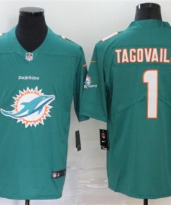 Men's Miami Dolphins #1 Tua Tagovailoa Aqua 2020 Team Big Logo Limited Stitched NFL Jersey