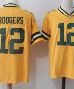 Men's Nike Green Bay Packers #12 Aaron Rodgers Yellow Stitched NFL Limited Rush Jersey