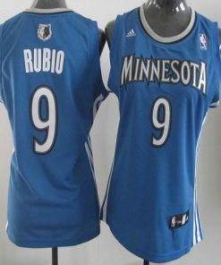 Timberwolves #9 Ricky Rubio Blue Women's Road Stitched NBA Jersey
