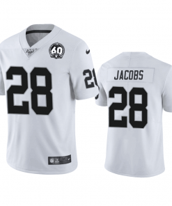 Men's Oakland Raiders #28 Josh Jacobs White 60th Anniversary Vapor Limited Stitched NFL 100th Season Jersey