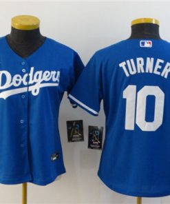 Women's Los Angeles Dodgers #10 Justin Turner Blue Cool Base Stitched MLB Jersey(Run Small)