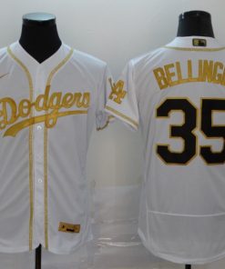 Men's Los Angeles Dodgers #35 Cody Bellinger 2020 White Golden Flex Base Stitched MLB Jersey