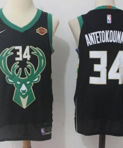 Men's Nike Milwaukee Bucks #34 Giannis Antetokounmpo Black Stitched NBA Jersey