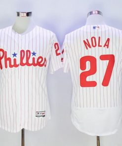 Phillies #27 Aaron Nola White(Red Strip) Flexbase Authentic Collection Stitched MLB Jersey