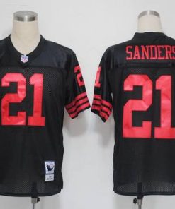 Mitchell and Ness 49ers #21 Deion Sanders Black Stitched NFL Jersey