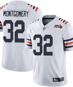 Men's Chicago Bears #32 David Montgomery White 2019 100th Season Vapor Untouchable Limited NFL Jersey